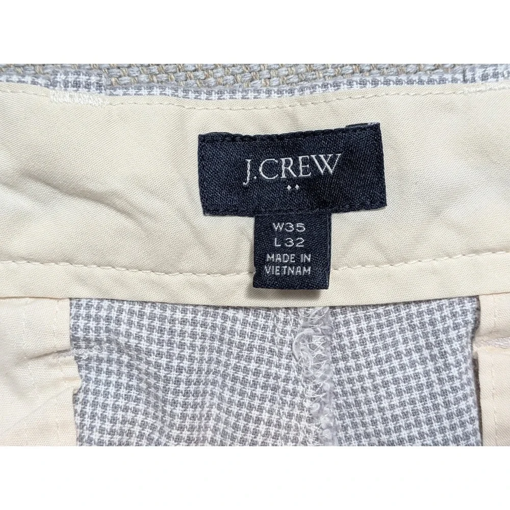 J.CREW Mens Pants Gray 35x32 Linen Blend Micro-Check Straight Summer W35 L32